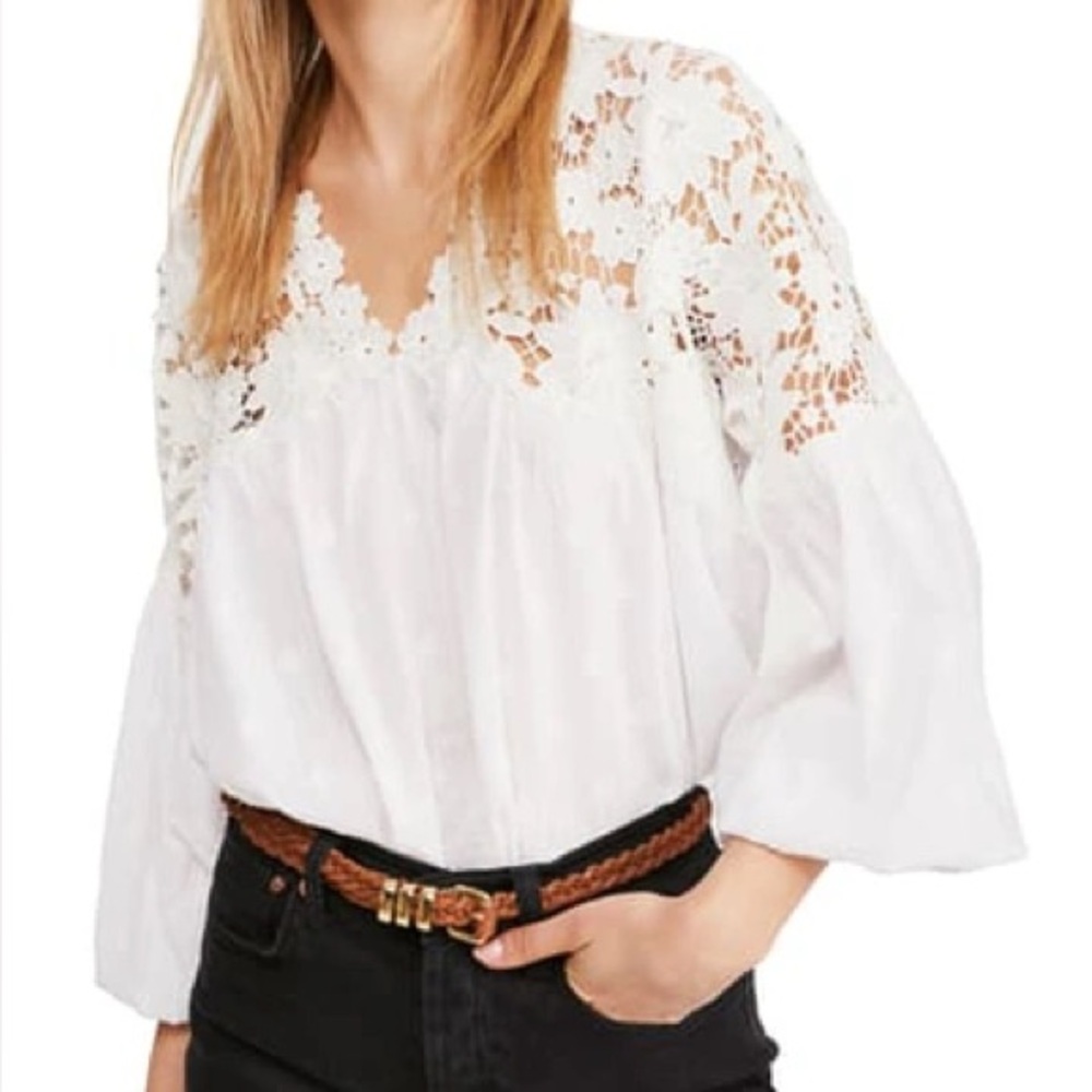 FREE PEOPLE
Lina Embroidered Lace Blouse In White